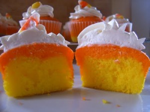 Candy Corn Cupcakes - open