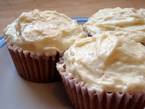 Cream Cheese Frosting on Pumpkin Muffins from Scratch